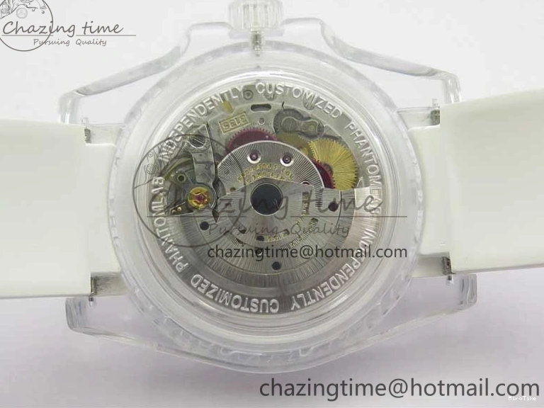 MiroTime 0123 Submariner Phantomlab Transparent KZF Best Edition Blue Fruit Dial on White Rubber Strap VR Classic 2563